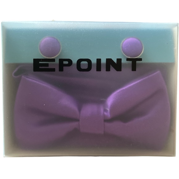Epoint Men’s Solid Purple Silk Bow Tie & Cufflinks New in Box Gift Set - Picture 2 of 3